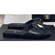 Chanel Heel 1.5cm Lambskin Mules with Camellia Black 2024