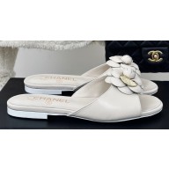 Chanel Heel 1.5cm Lambskin Mules with Camellia White 2024