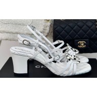 Chanel Heel 6cm Calfskin Quilting CC Logo Sandals White 2024