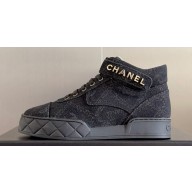 Chanel Denim Sneakers with Ankle Logo Top Quality Black 2024