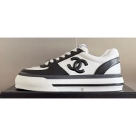 Chanel Calfskin CC Logo Sneakers Top Quality White/Black 2024
