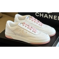 Chanel CC Logo Calfskin Sneakers G39978 White/Pink 2024