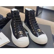 Chanel CC Logo Patent Calfskin High-top Sneakers G45561 Black 2024