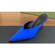 Gucci Heel 8.5cm crystal-embellished Satin Mules Blue 2024