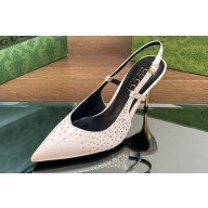 Gucci Heel 8.5cm crystal-embellished Satin Slingback Pumps White 2024