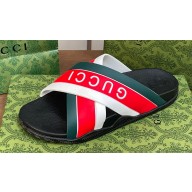 Gucci Criss-cross Rubber Women/Men Slide Sandals Logo White/Red/Green 2024