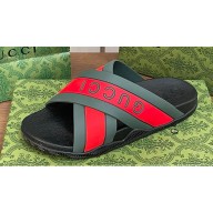 Gucci Criss-cross Rubber Women/Men Slide Sandals Logo Red/Green 2024