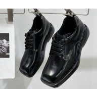 Prada Brushed leather Women/Men derby shoes 2EG427 Black 2024