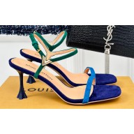 Louis Vuitton Heel 7.5cm Blossom Sandals in Suede baby goat leather Blue 2024