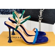 Louis Vuitton Heel 9.5cm Blossom Sandals in Suede baby goat leather Blue 2024