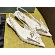 Prada Heel 4.5cm Brushed leather slingback pumps with floral appliques 1I317N White 2024