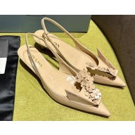 Prada Heel 4.5cm Brushed leather slingback pumps with floral appliques 1I317N Beige 2024