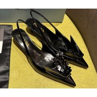 Prada Heel 4.5cm Brushed leather slingback pumps with floral appliques 1I317N Black 2024