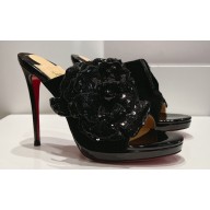 Christian Louboutin Heel 12cm Suede leather Mules with Sequins Rose Black 2024