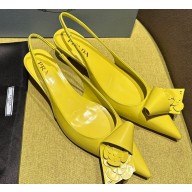 Prada Heel 4.5cm Brushed leather slingback pumps with floral appliqués and Architectural details Yellow 2024