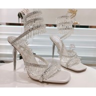 Rene Caovilla sculpted acetate Heel 9.5cm Chandelier Crystal Sandals White 2024