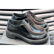 Prada Diapason opaque brushed leather lace-up Men's shoes Black/Burnt Sienna 2024