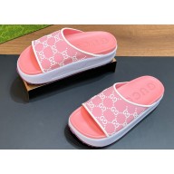 Gucci Women/Men platform Rubber slide sandals GG Pink 2024