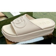 Gucci Women/Men platform Rubber slide sandals with Interlocking G White 2024