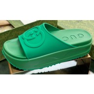 Gucci Women/Men platform Rubber slide sandals with Interlocking G Green 2024