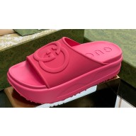 Gucci Women/Men platform Rubber slide sandals with Interlocking G Fuchsia 2024