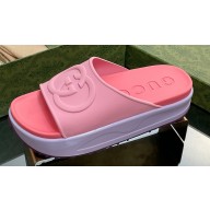Gucci Women/Men platform Rubber slide sandals with Interlocking G Pink 2024