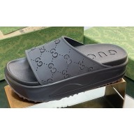 Gucci Women/Men platform perforated GG Rubber slide sandals Black 2024