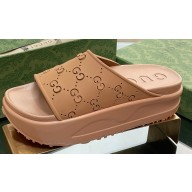 Gucci Women/Men platform perforated GG Rubber slide sandals Beige 2024
