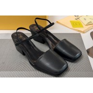 Fendi Heel 5cm Calfskin leather Square Toe slingbacks Black 2024
