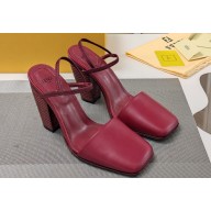 Fendi Heel 10cm Calfskin leather Square Toe slingbacks Dark Red 2024