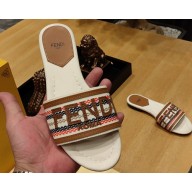 Fendi Signature embroidered-logo Slides White/Multicolor 2024