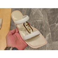 Fendi Leather O'Lock Slides White 2024