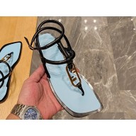 Fendi Leather O'Lock Thong Sandals Black 2024