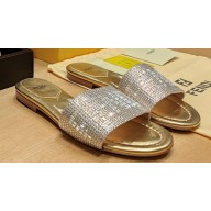 Fendi Signature Gold-colored leather slides with all-over rhinestone embroidery 2024