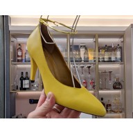 Fendi Filo high-heeled 8.5cm leather pumps Yellow with metallic ankle strap 2024