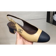Chanel Heel 4.5cm CC Logo Calfskin Slingbacks G45566 Beige 2024