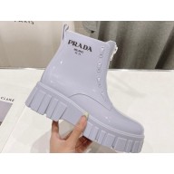 Prada PVC Rubber Rain Ankle Boots Light Blue with Zip 2024