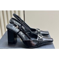 Versace Heel 10.5cm Medusa Buckle High Slingback Pumps Patent Black 2024