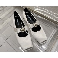 Versace Heel 2.5cm Gianni Ribbon Open Satin Ballerinas White 2024