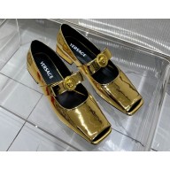 Versace Heel 2.5cm Gianni Ribbon Open Metallic Ballerinas Gold 2024