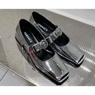 Versace Heel 2.5cm Gianni Ribbon Open Metallic Ballerinas Silver 2024