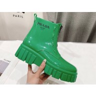 Prada PVC Rubber Rain Ankle Boots Green with Zip 2024