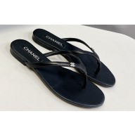 Chanel Crystal CC Logo Thong Sandals Calfskin Black 2024