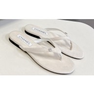 Chanel Crystal CC Logo Thong Sandals Velvet White 2024
