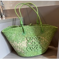 Cheap Sale Loewe Raffia Straw and Leather Anagram basket bag Light Green/White 2024