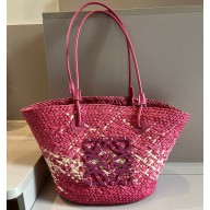 Cheap Sale Loewe Raffia Straw and Leather Anagram basket bag Fuchsia/White 2024