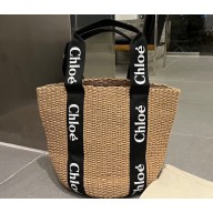 Cheap Sale Chloe Raffia Straw and Leather Lorge Woody basket Tote bag Beige/Black 2024