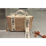 Cheap Sale Chloe Raffia Straw and Leather Tote bag Beige/White 2024