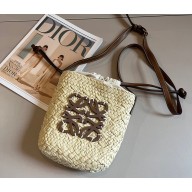 Cheap Sale Loewe Raffia Straw and Leather Anagram Bucket bag Creamy 2024