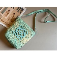 Cheap Sale Loewe Raffia Straw and Leather Anagram Bucket  bag Cyan 2024